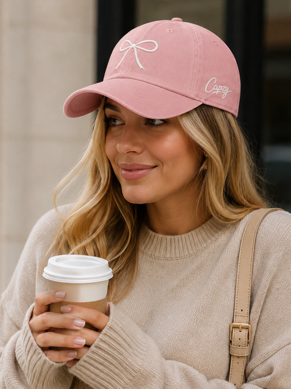 Capzy Coquette Bow Cap – Soft Pink