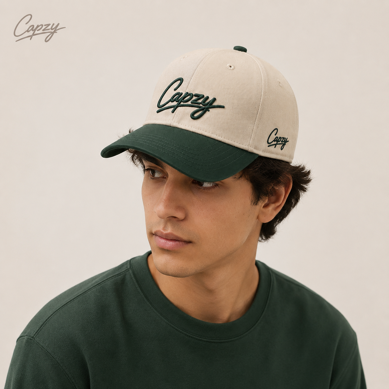 Capzy beige green signature